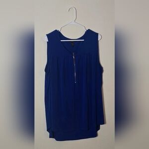 Grace Woman Royal Blue Sleeveless Zipper Flowy Business Casual Blouse 2X